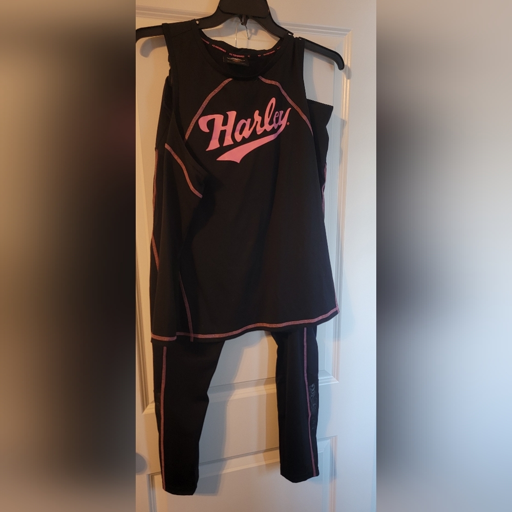 Harley-Davidson Black and Pink Track Pants & Tank Set